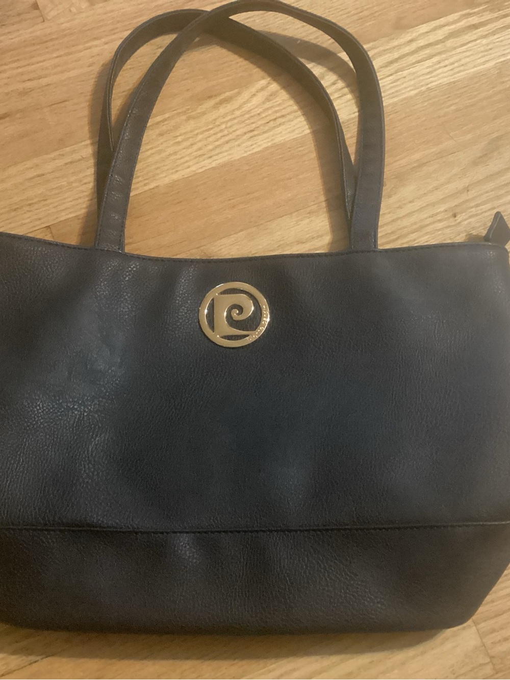 Pierre Cardin Black Tote with Gold Spiral Emblem